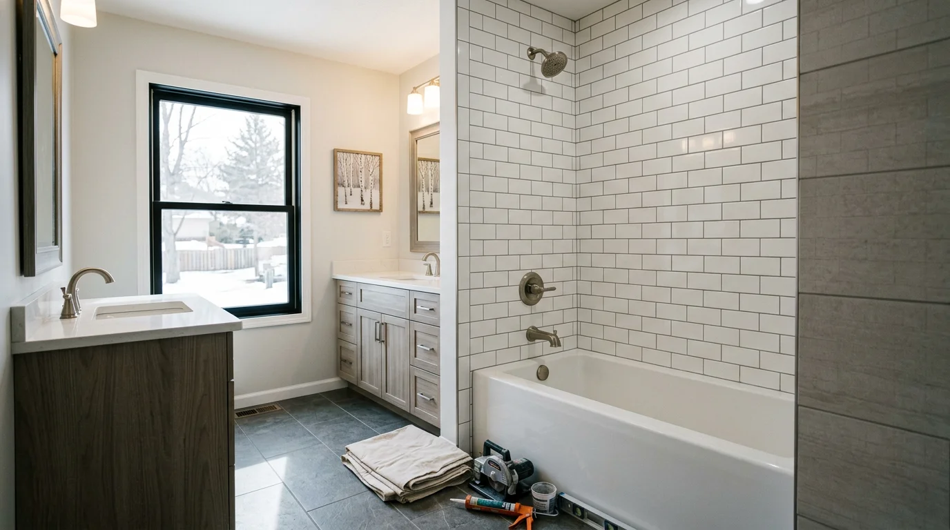 Updated bathroom with new tub and tile in a Minnetonka home