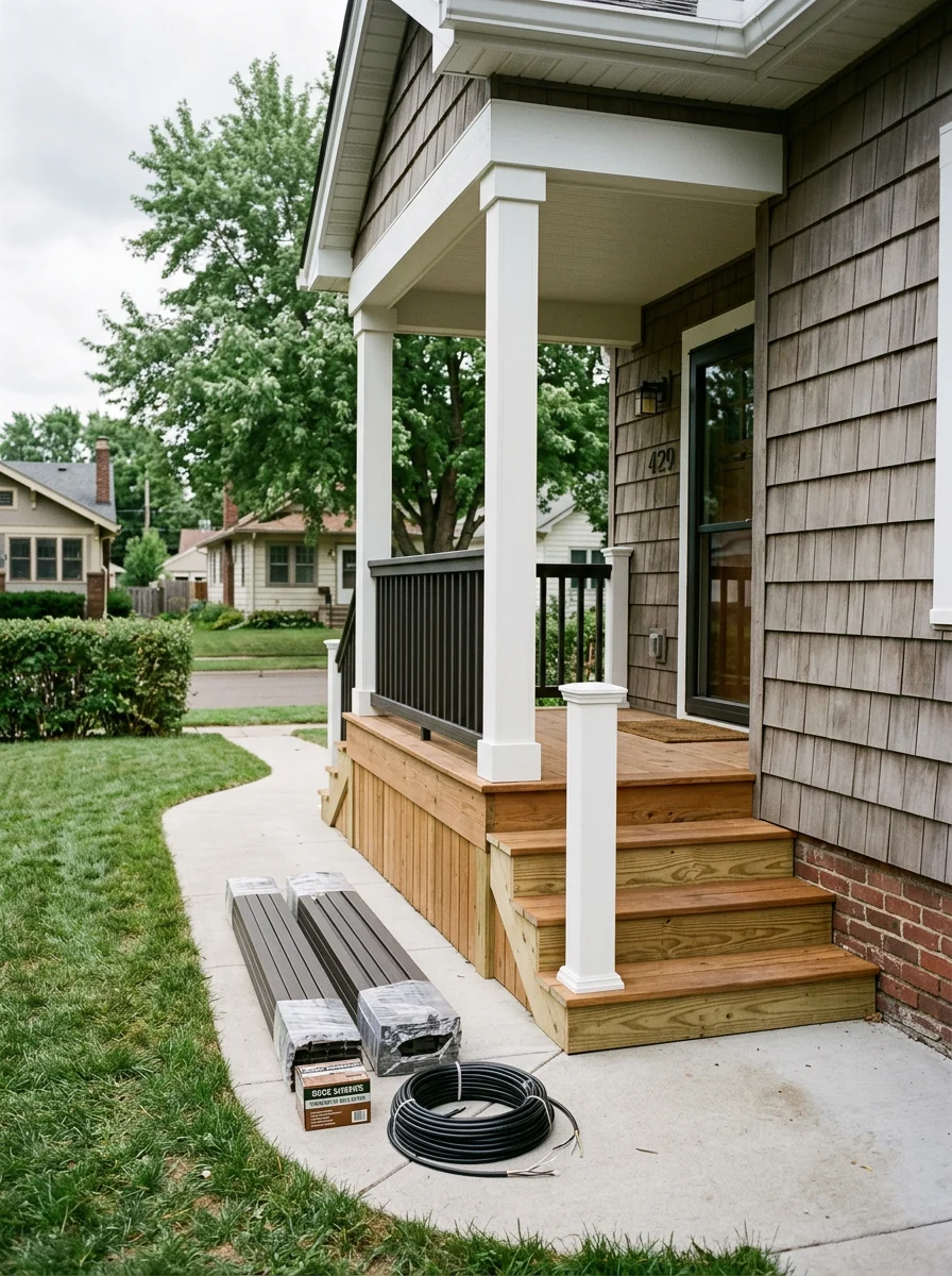Porch construction on a residential home in Hopkins, Minnesota