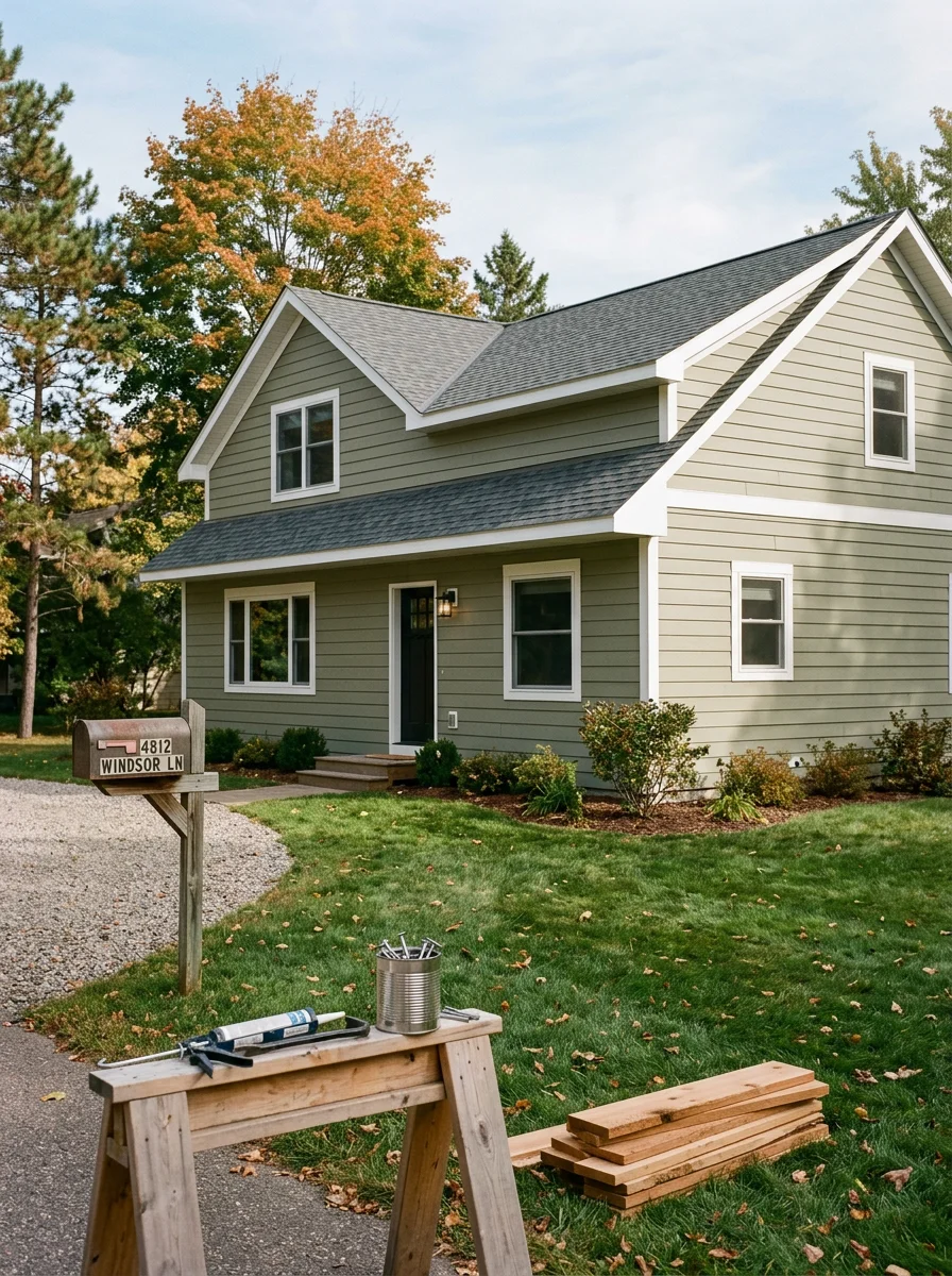 Residential remodeling project in Mound, Minnesota, with exterior finishing work