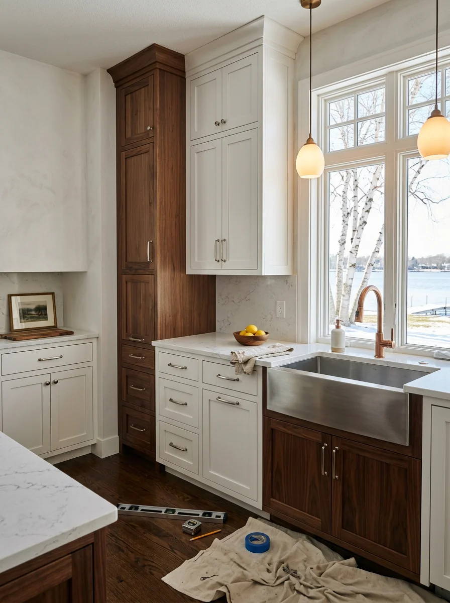 Interior kitchen remodel with custom cabinets in a Wayzata, Minnesota home