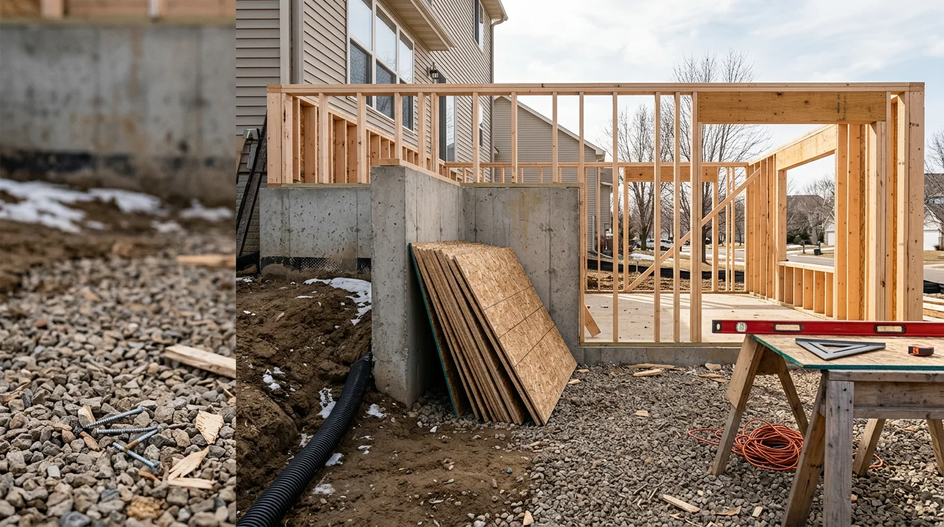 A general construction project in progress in Maple Grove, Minnesota, showing structural framing and coordinated build work on a residential property. The site reflects active multi-trade construction typical of Twin Cities metro area builds.