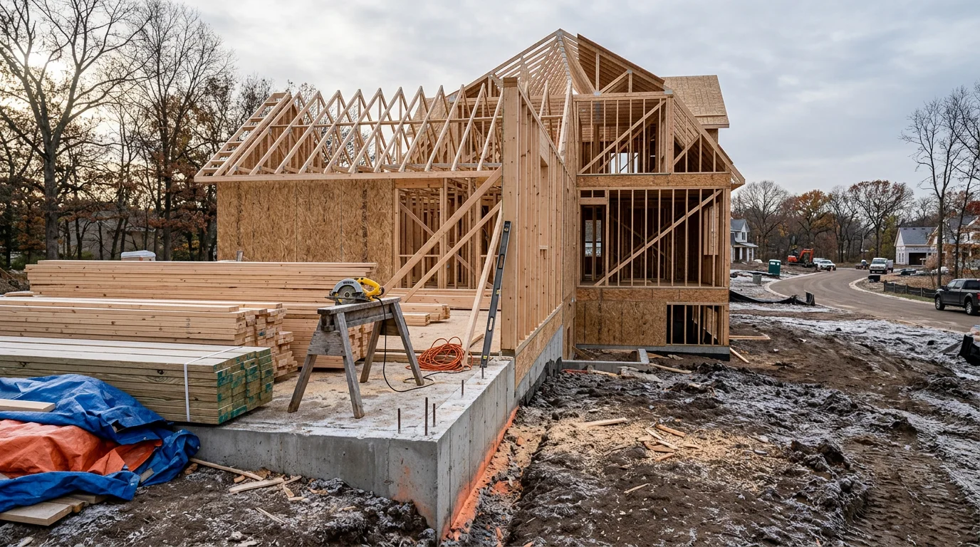 A newly constructed single-family home in Maple Grove, MN with a full basement foundation and modern exterior finishes. The home sits on a residential lot in the Twin Cities northwest metro.