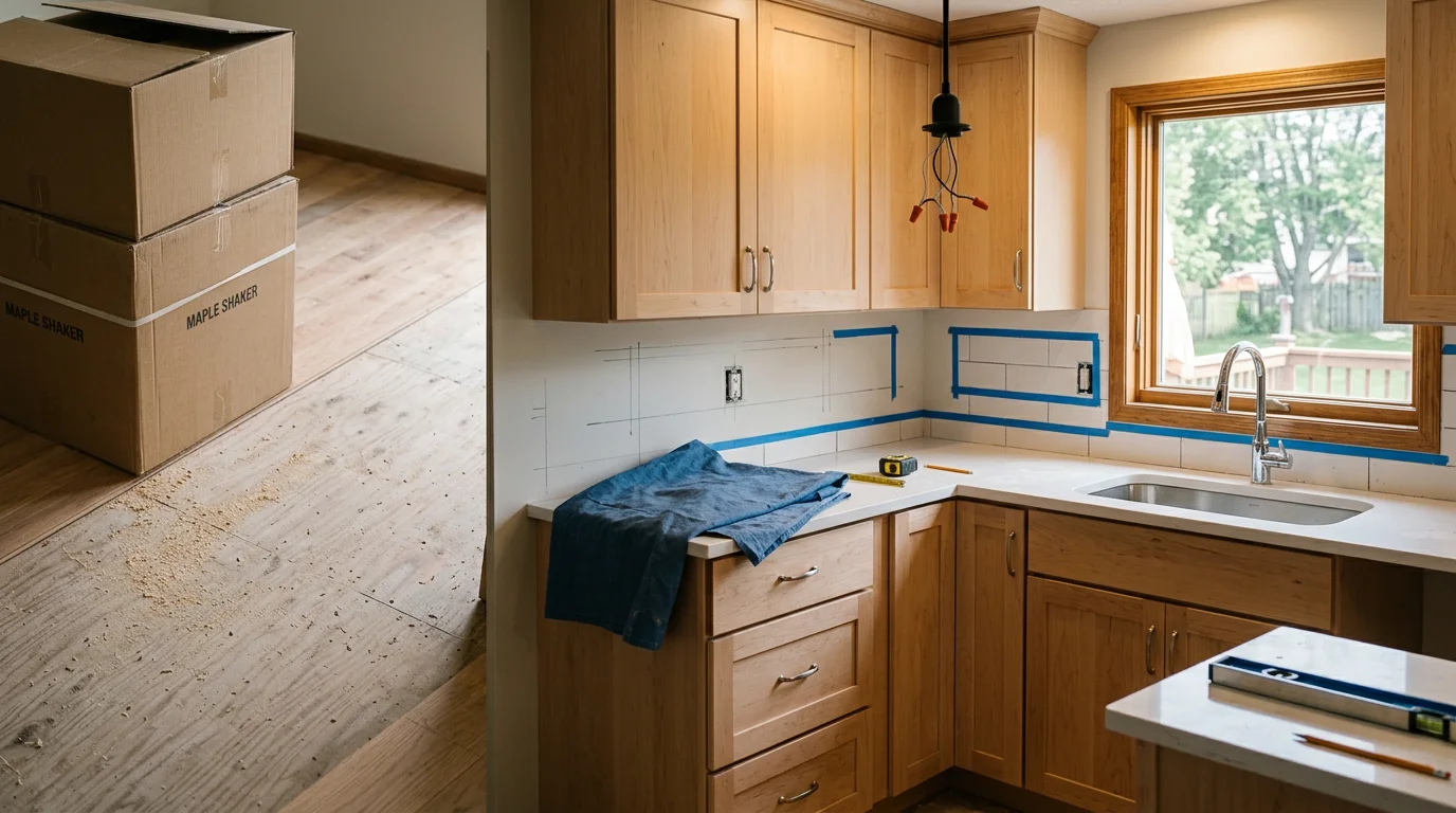 A remodeled kitchen in a Maple Grove, MN single-family home featuring updated cabinetry, new countertops, and reconfigured layout. The finished space reflects a clean, functional design suited to everyday family use in a Twin Cities suburban home.