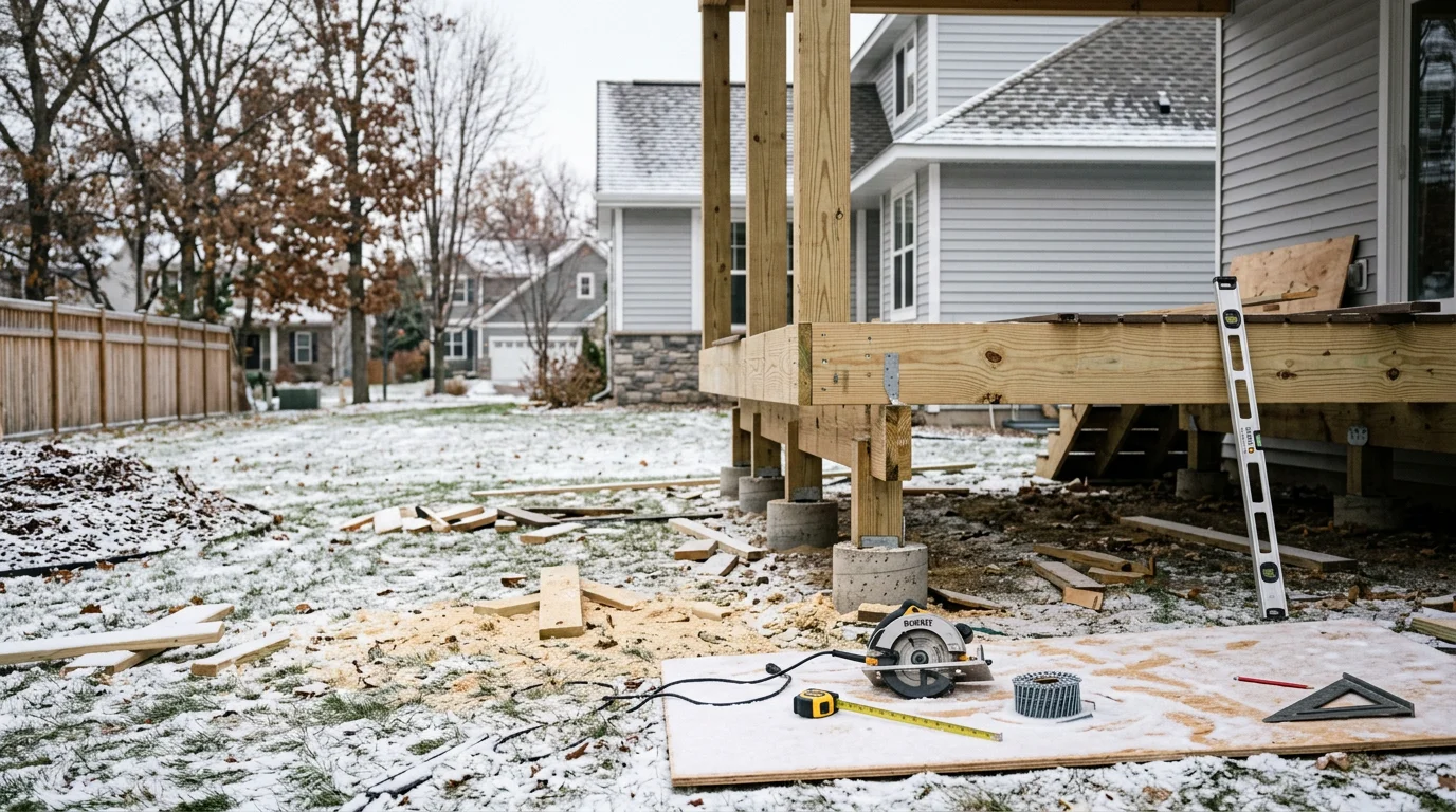 A newly constructed screened porch attached to a residential home in Maple Grove, Minnesota, featuring a covered roof structure and screen panels overlooking a backyard. The porch framing is integrated with the home's existing roofline on a suburban lot.